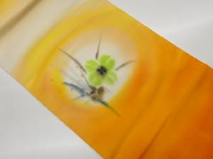 塩瀬手描き抽象花葉模様開き名古屋帯（額縁仕立て）